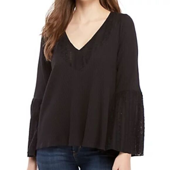 FREE PEOPLE Black Parisian Nights V Neck Top Medium - Picture 2 of 11